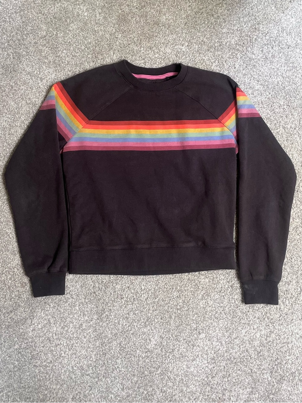 Marine Layer Anytime Rainbow Stripe Soft Comfy Crewneck Sweater, Washed Black XS